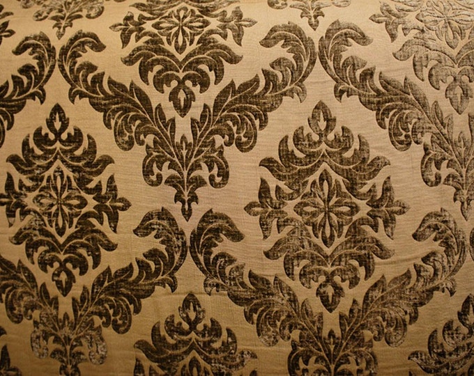 Mocha chenille 100 Damask velvet Upholstery Drapery fabric by the yard 56" Wide
