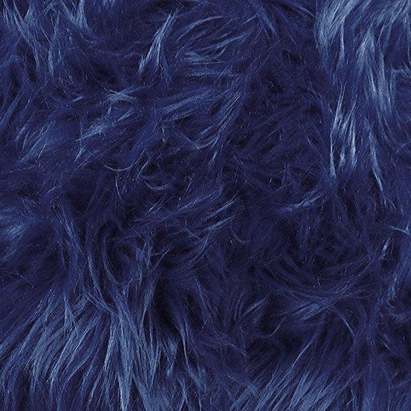 Navy shaggy faux fur upholstery fabric by the yard 60" wide