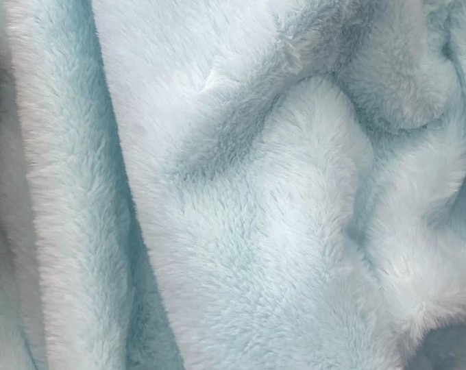 Blue plush thick minky bunny fabric / 58" Wide / Sold by the Yard