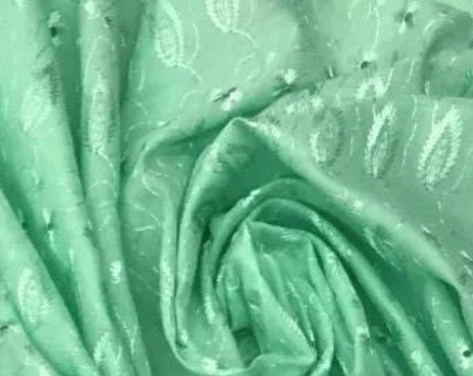 Mint Medium Weight Eyelet Double Scalloped Finished Edge Stitched Embroidery Fabric, 42" Wide