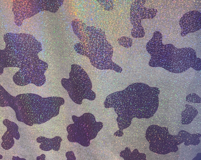 Purple cow shattered mystique 4-Way Stretch Fabric by the yard 60 " Wide