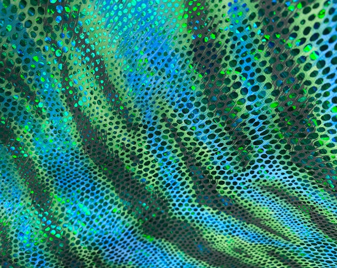 Teal tiger glitter foil hologram 4 way stretch fabric, SOLD BY YARD 60 inches wide