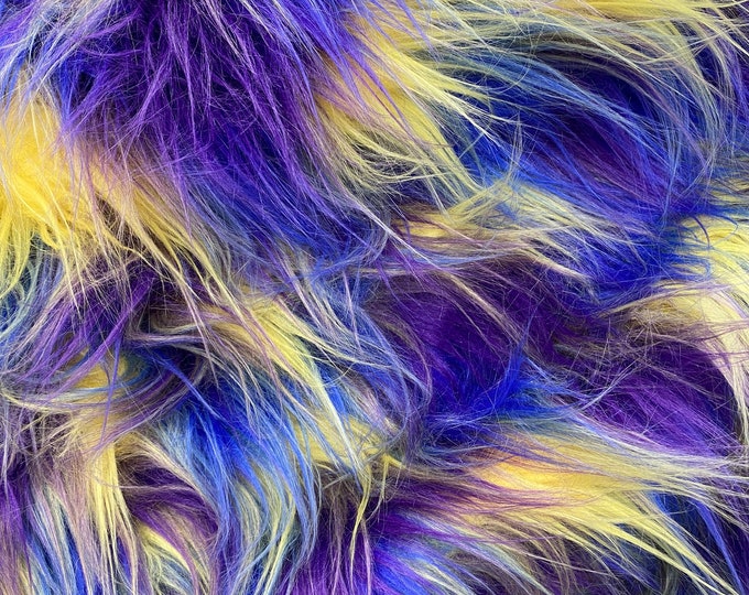 58"  Wide Multi purple yellow blue Faux fur Upholstery Fabric by the yard