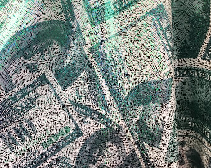 Money 100 glitter foil pattern 4 way stretch fabric, SOLD BY YARD 60 inches wide
