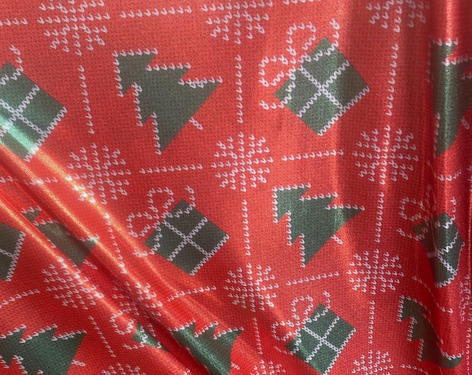 Christmas Tree mystique green red Spandex 4 way stretch 58" wide