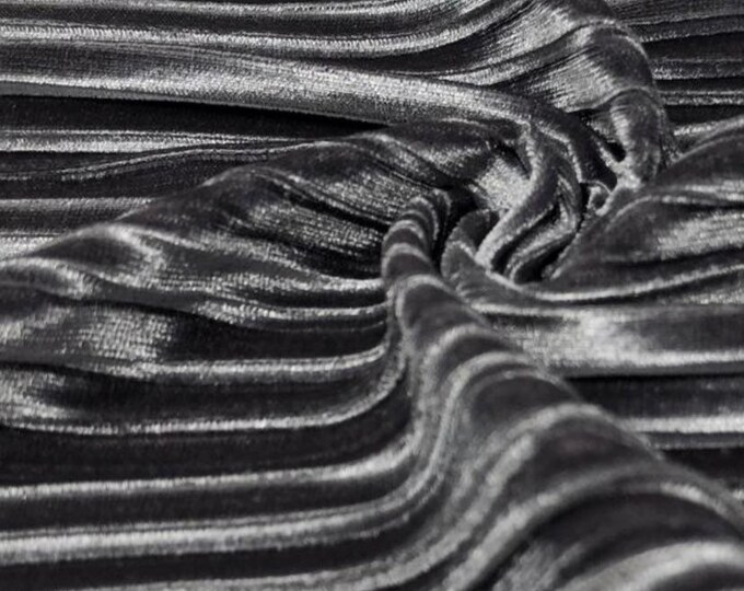 Gray Pleated 3 way Stretch Velvet   dance wear home decor fabric by the yard 60" Wide