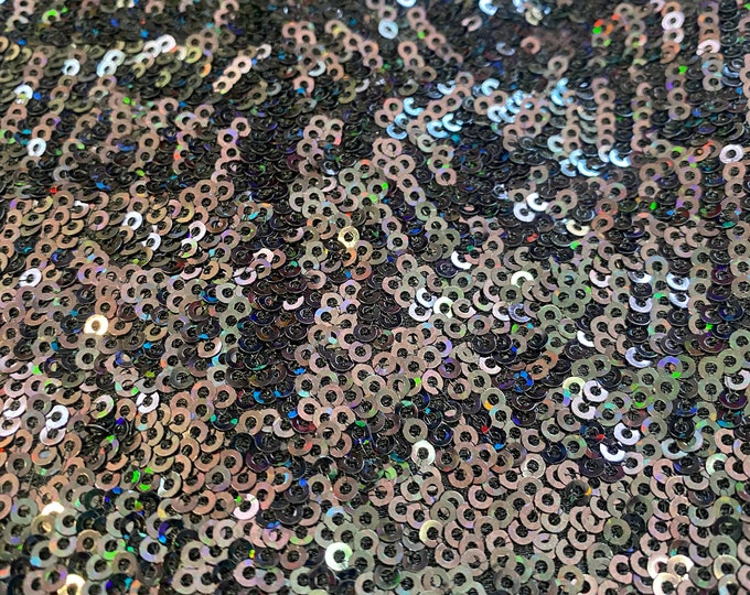 Multi heavy Sequin glitz stretch Fabric on black- 54” Wide By The Yard