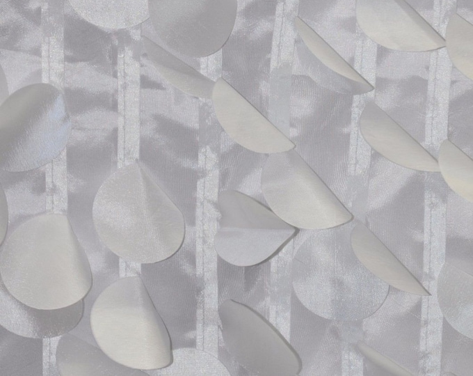 Round petal leaf circles taffeta white embroidery linens tablecloth fabric dress decor per yard