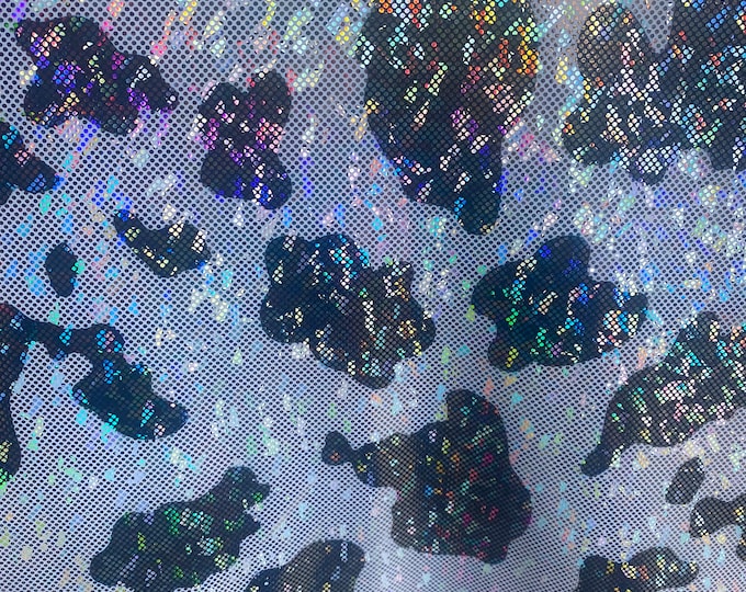 Black cow shattered hologram 4-Way Stretch Fabric by the yard 60 " Wide