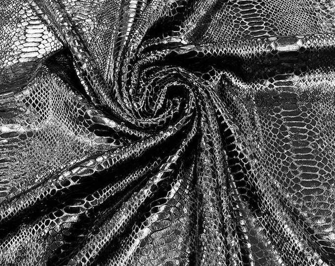 Black foil Snake design on a stretch velvet fabric-Sold by the yard.