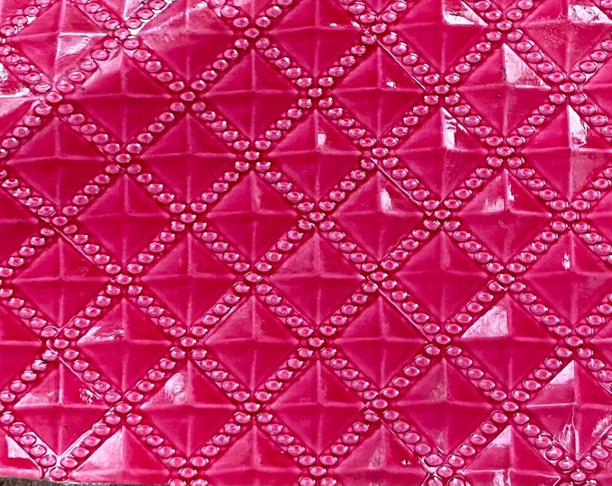 1/2" Diamond fuchsia quilted faux leather vinyl for Upholstery, Headboards, Handbags