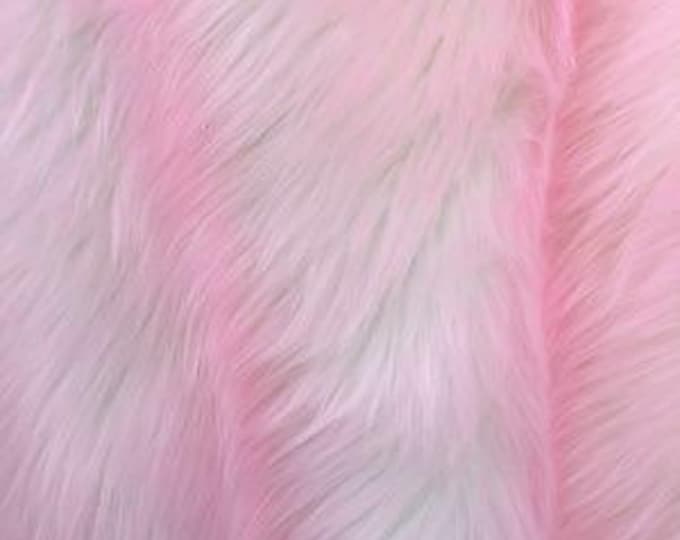 Faux Fur fake White With pink  Frosted tips fabric 60" Wide sold by the yard
