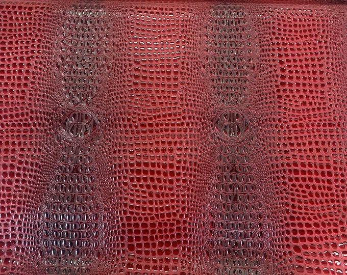 Swamp 3D Croco fire red, embossed Faux vinyl fake upholstery, handbags fabrics