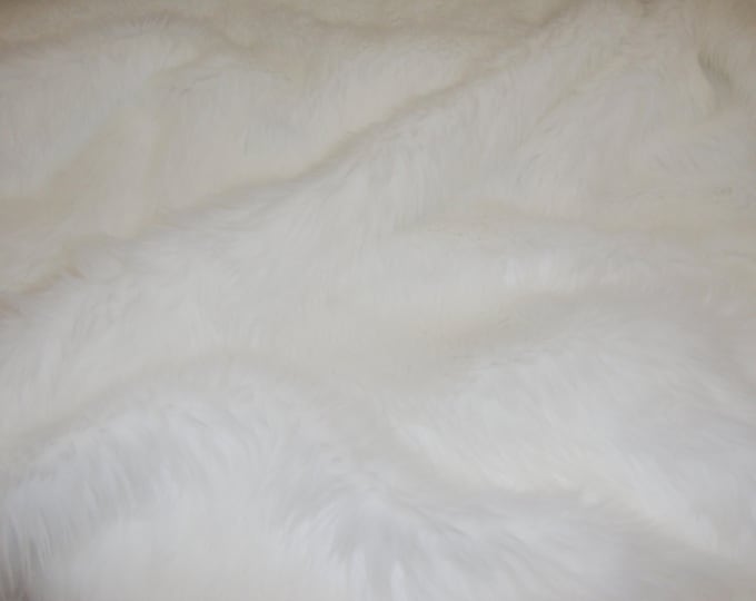 WHITE Faux fur shaggy Upholstery  fabric By the yard 60” wide