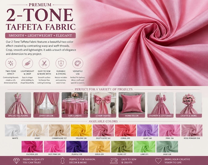 Taffeta Fabric Polyester Bridal, Formal, Event & Costume Fabric – 58/60” Wide