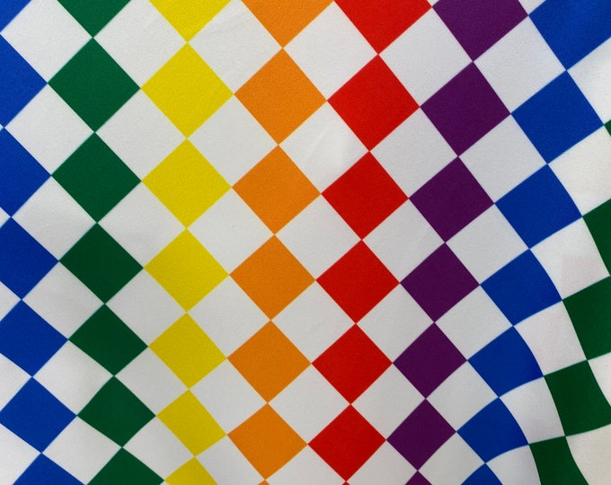 Stretch Spandex /multi diamond checkered on white/ 4 way 58" wide fabric by the yard
