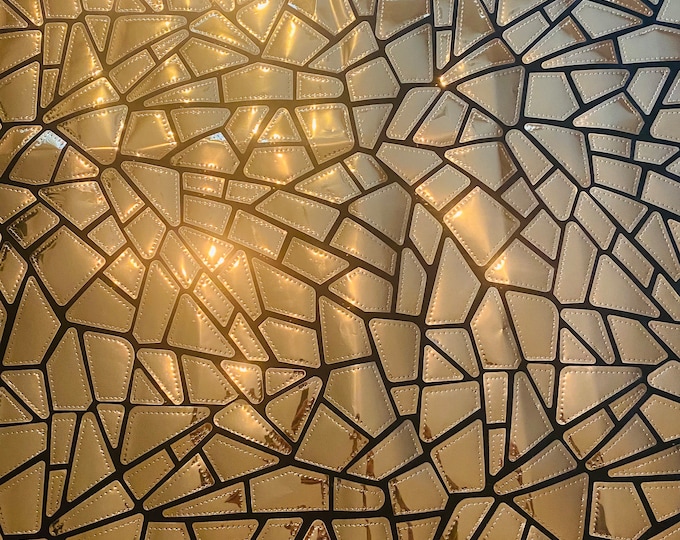 Gold Shiny Broken Glass Sequin Geometric On Black Stretch Velvet Fabric Sold By The Yard