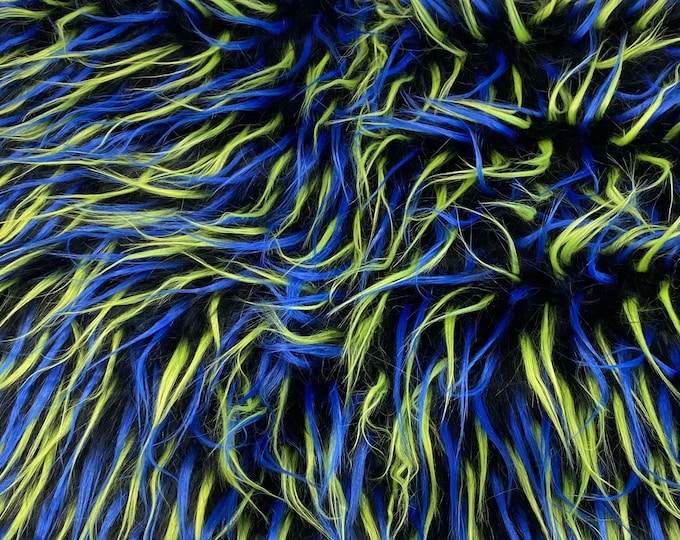 58"  Wide Spike Faux fur blue green on back Upholstery Fabric by the yard