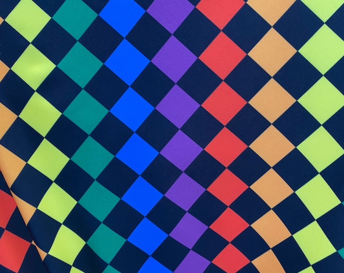 Stretch Spandex /multi diamond checkered on black/ 4 way 58" wide fabric by the yard