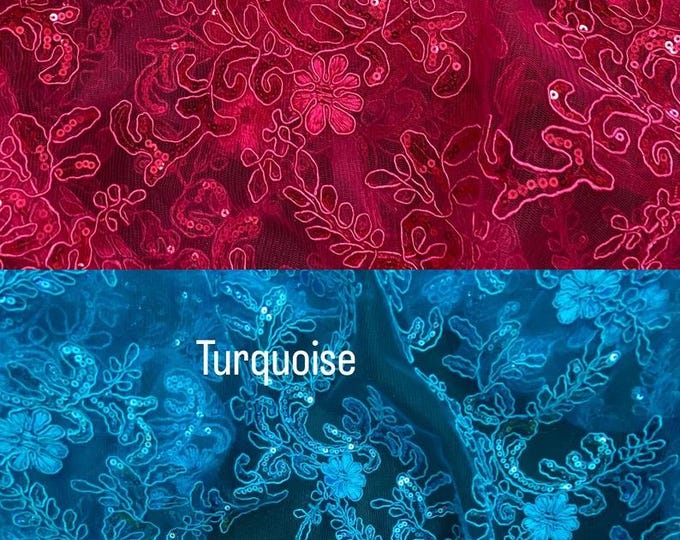 Mesh Embroidery metallic Corded Lace With Sequins, Non-stretch, Sells by the yard 54” wide