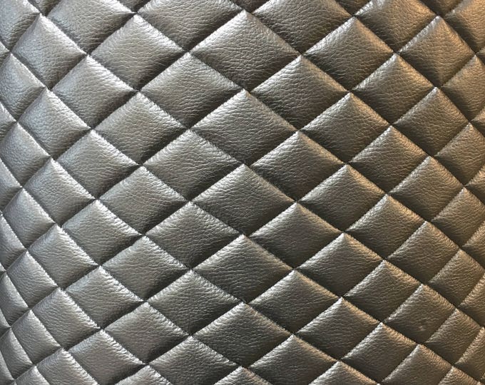 Silver faux leather vinyl Quilted foam backed 2x3" diamond clear thread upholstery