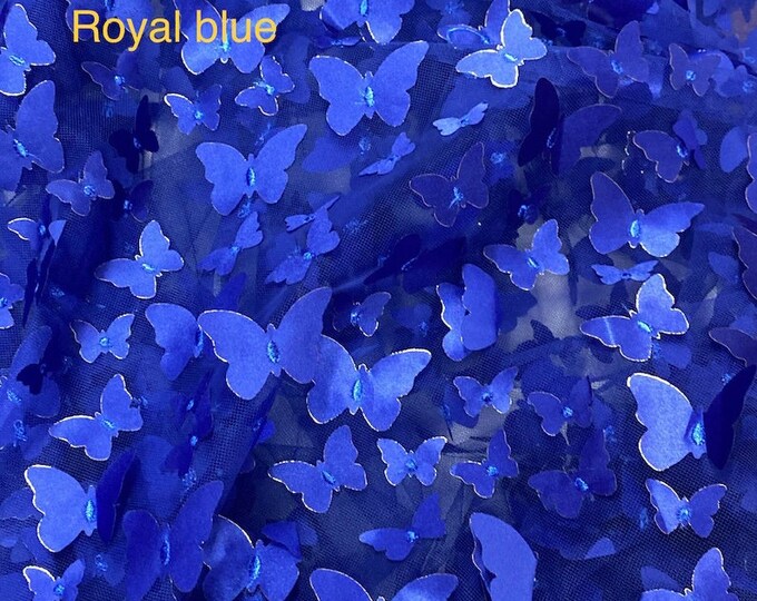 Taffeta Butterfly /on sheer FABRIC /58" Wide by the yard -Royal
