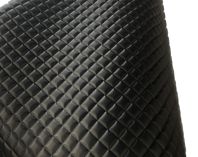 2x2” diamond Vinyl Leather Faux smooth PVC Black Quilted auto headliner fabric Foam Backing Upholstery 52" Wide