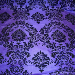Damask Taffeta purple Black Flocking  fabric per yard