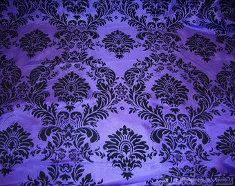 Tela flocada de tafetán de damasco morado y negro cortada a medida