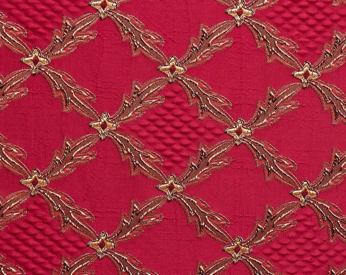Diamond Red Renaissance Jacquard  Upholstery drapery fabric by the yard