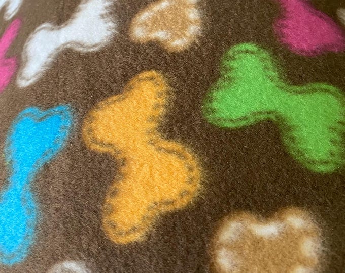 Multi Bone Fleece Fabric by the Yard | Soft Anti-Pill Fleece | On Brown Fleece for Blankets, Crafts, Apparel & DIY Projects