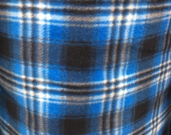 Plaid blue black Fleece Polar  By The Yard 60" Wide