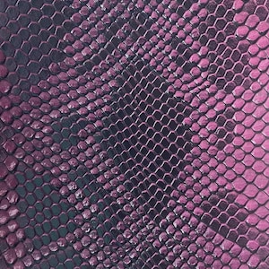 May include: Close-up of a textured surface with a snakeskin pattern. The pattern features a repeating hexagonal scale design in shades of dark purple and magenta. The scales have a slight sheen, creating a realistic reptile skin appearance.