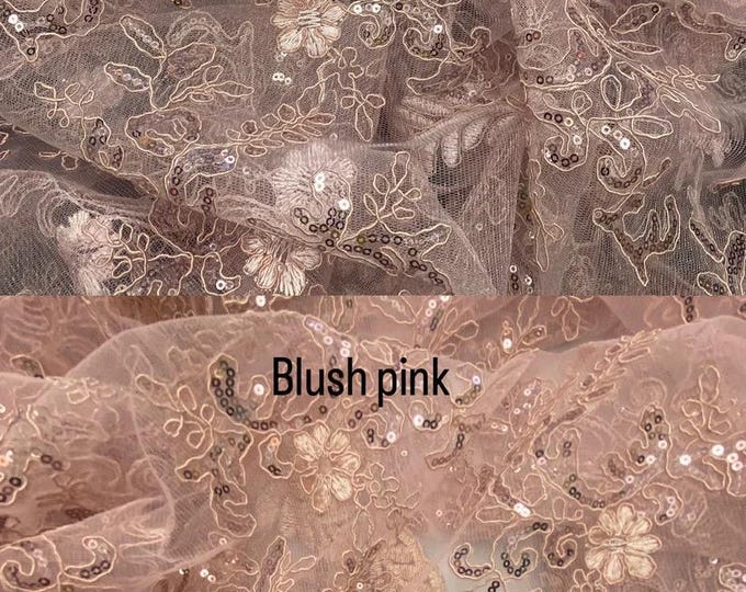 Mesh Embroidery metallic Corded Lace With Sequins, Non-stretch, Sells by the yard 54” wide