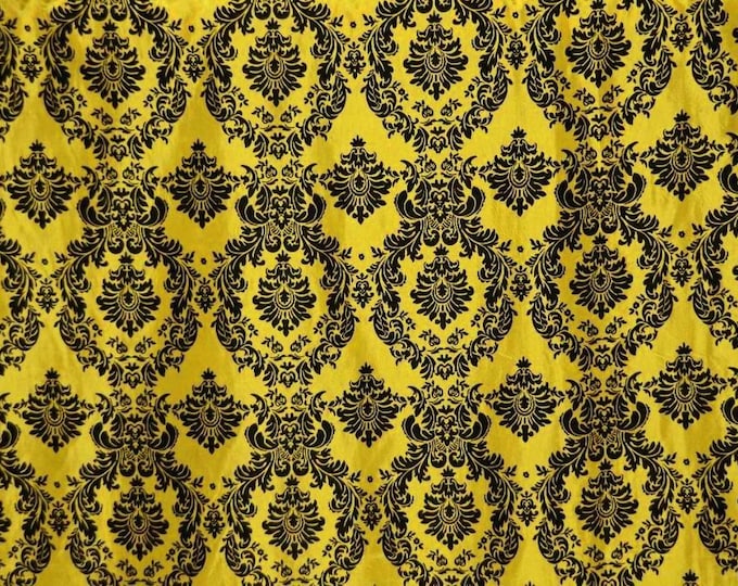 Damask taffeta velvet flocked yellow/ black by the yard