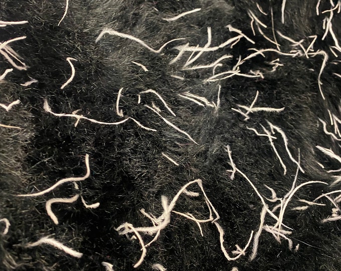 Black shaggy with feather  faux fur  fabric per yard 60" wide
