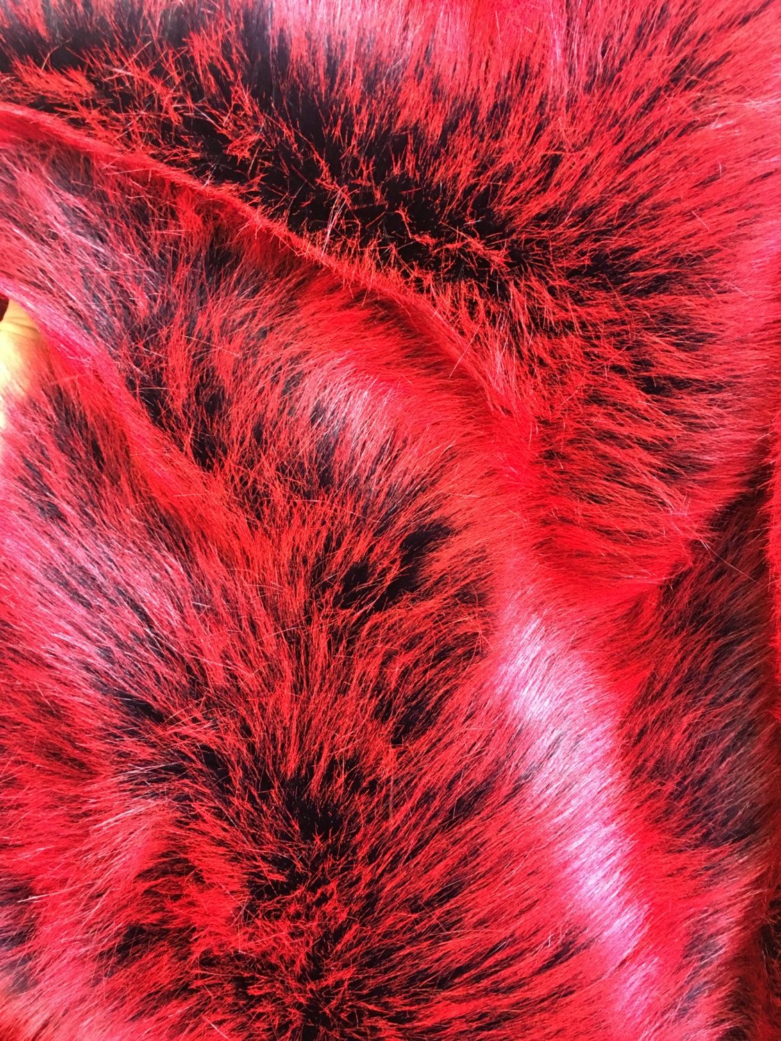 Faux Fur Fake Red on Black Frosted Tips Fabric 60 Wide Sold by the Yard 