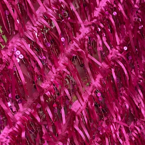 Fuchsia Dangling taffeta on mesh with sequin fabric sold by the yard