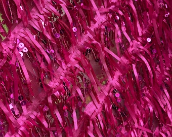 Fuchsia Dangling taffeta on mesh with sequin fabric sold by the yard