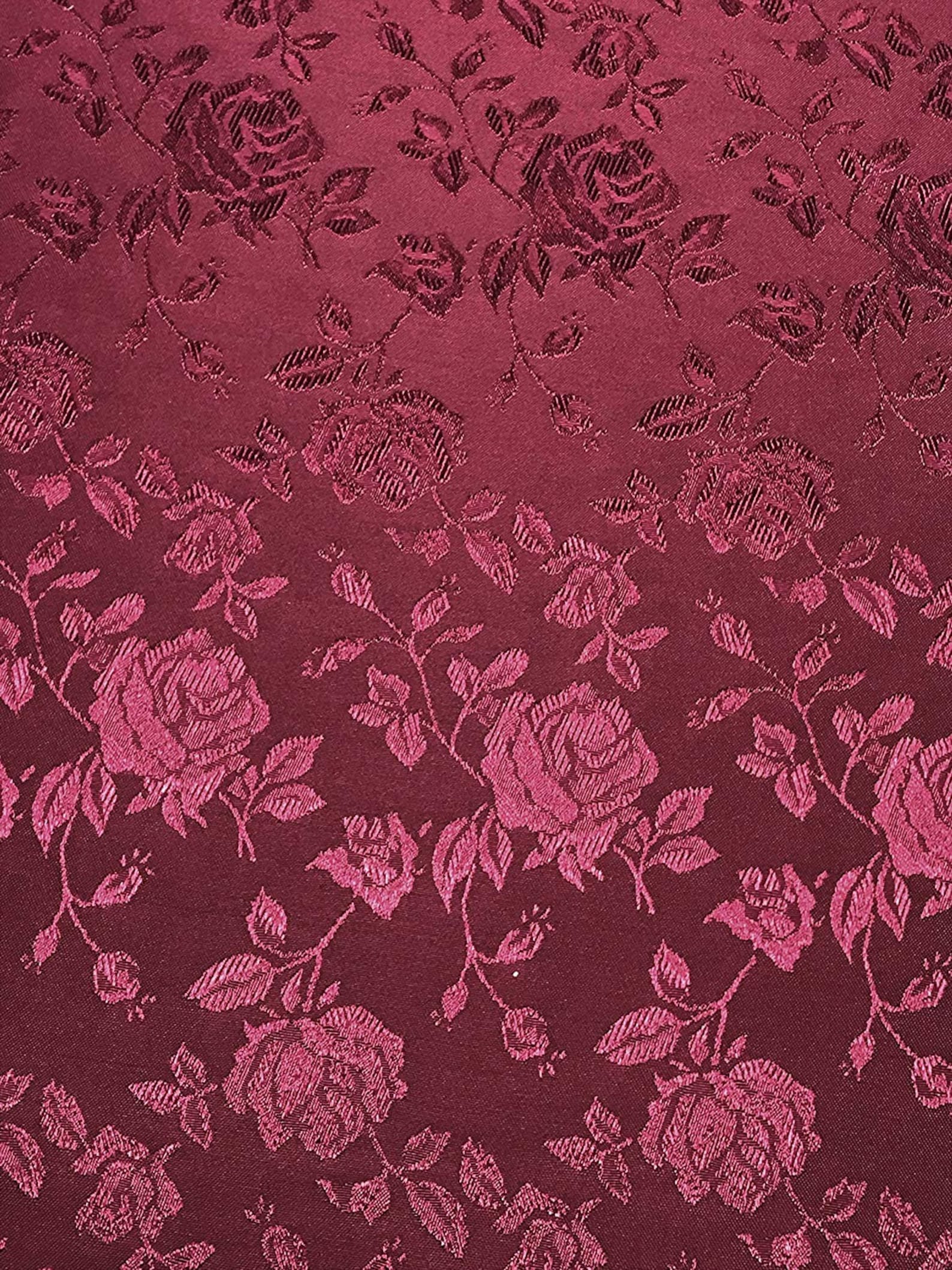 Burgundy Jacquard Fabric Satin Floral 58 Wide per Yard Etsy
