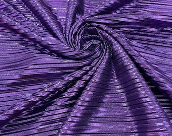 Purple Metallic Accordion foil Pleated Polyester Fabric/Stretch Fabric/Light Weight/ 58 Inches Wide.