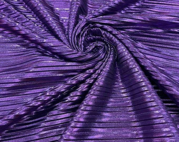 Purple Metallic Accordion foil Pleated Polyester Fabric/Stretch Fabric/Light Weight/ 58 Inches Wide.