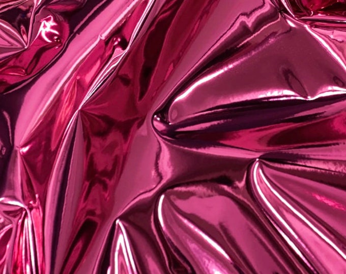 Fuchsia Chrome Mirror Glossy Vinyl Leatherettes Fabric for Shoes Bags Clothing Upholstery Sewing