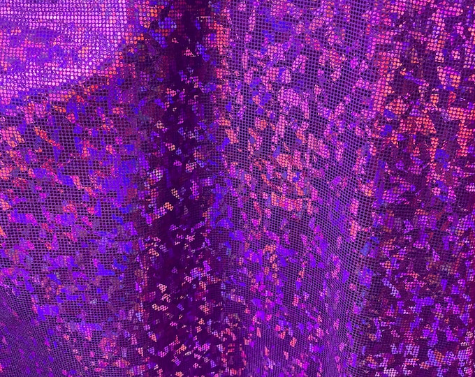 PURPLE shattered Metallic Spandex Hologram fabric per yard