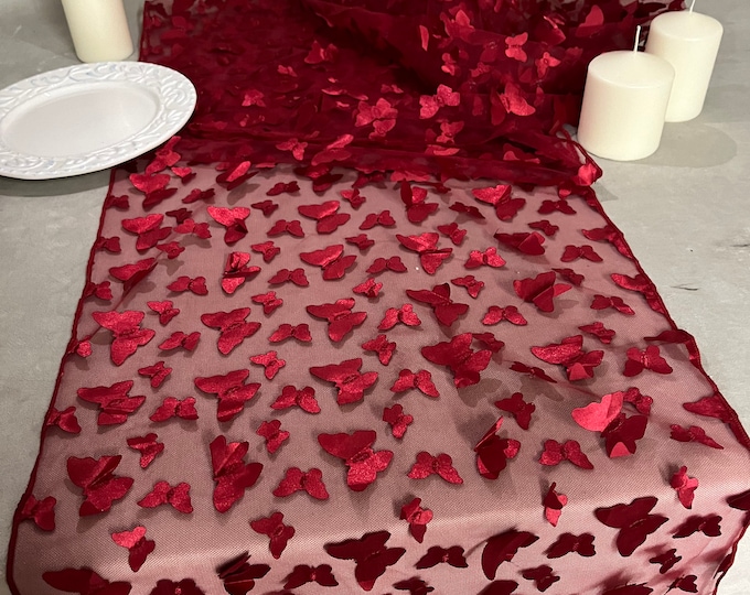 15"x108” 3D butterfly mesh, party mantel table runner - wedding shower birthday party linen
