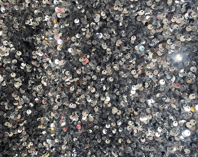 Silver Sequin on charcoal Stretch Velvet 4-Way stretch fabric by the yard 60" Wide