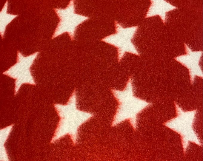 White star on red fleece fabric By The Yard 60" Wide