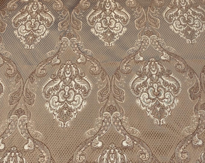 Damask on Camel Renaissance Jacquard  Upholstery drapery fabric by the yard