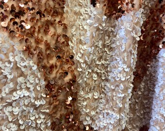 Peach White Sequin Embroidered Fabric | Sparkly Glam Fabric for Dresses, Costumes, Event Decor & Crafts