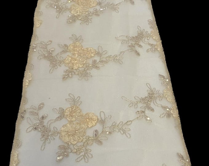 14”x108” Gold or Silver floral leaf embroidered , mantel, table runner - wedding, party supplies, home decor, mantel  FREE SHIPPING